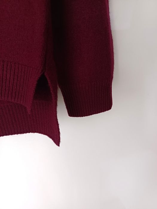 Massimo Dutti 100% kaszmir kaszmirowy sweter dekolt V bordowy burgund
