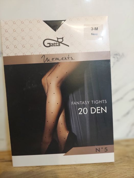 Nowe rajstopy Gatta Moments 20 DEN w grochy, rozmiar 3-M, kolor Nero
