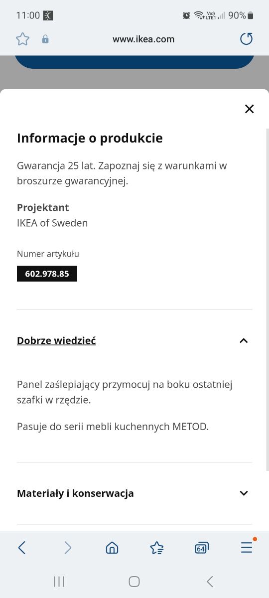 Panel maskujący ikea 62x240 forbattra nowy