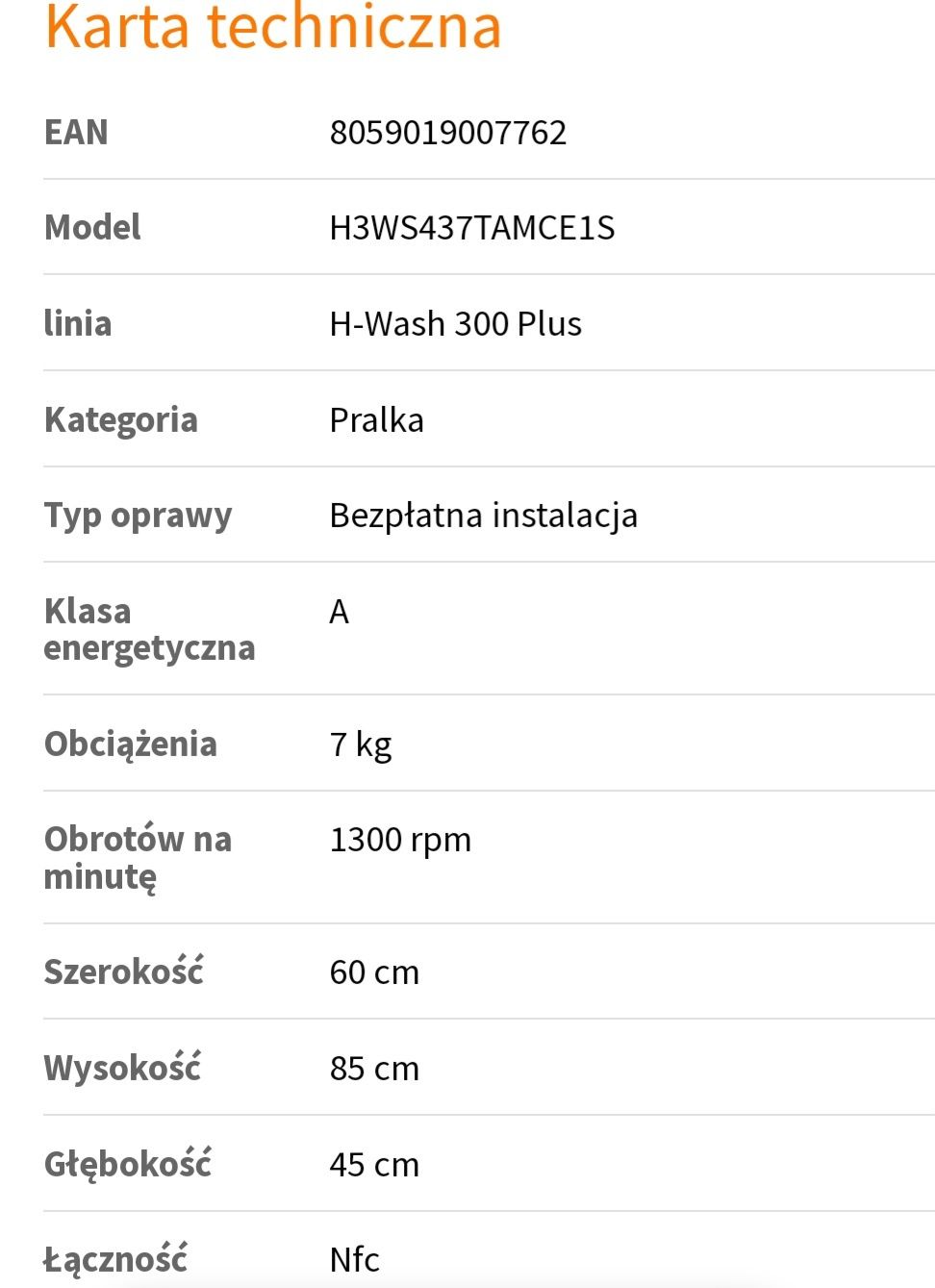 Pralka HOOVER H-WASH 300 PLUS 7kg