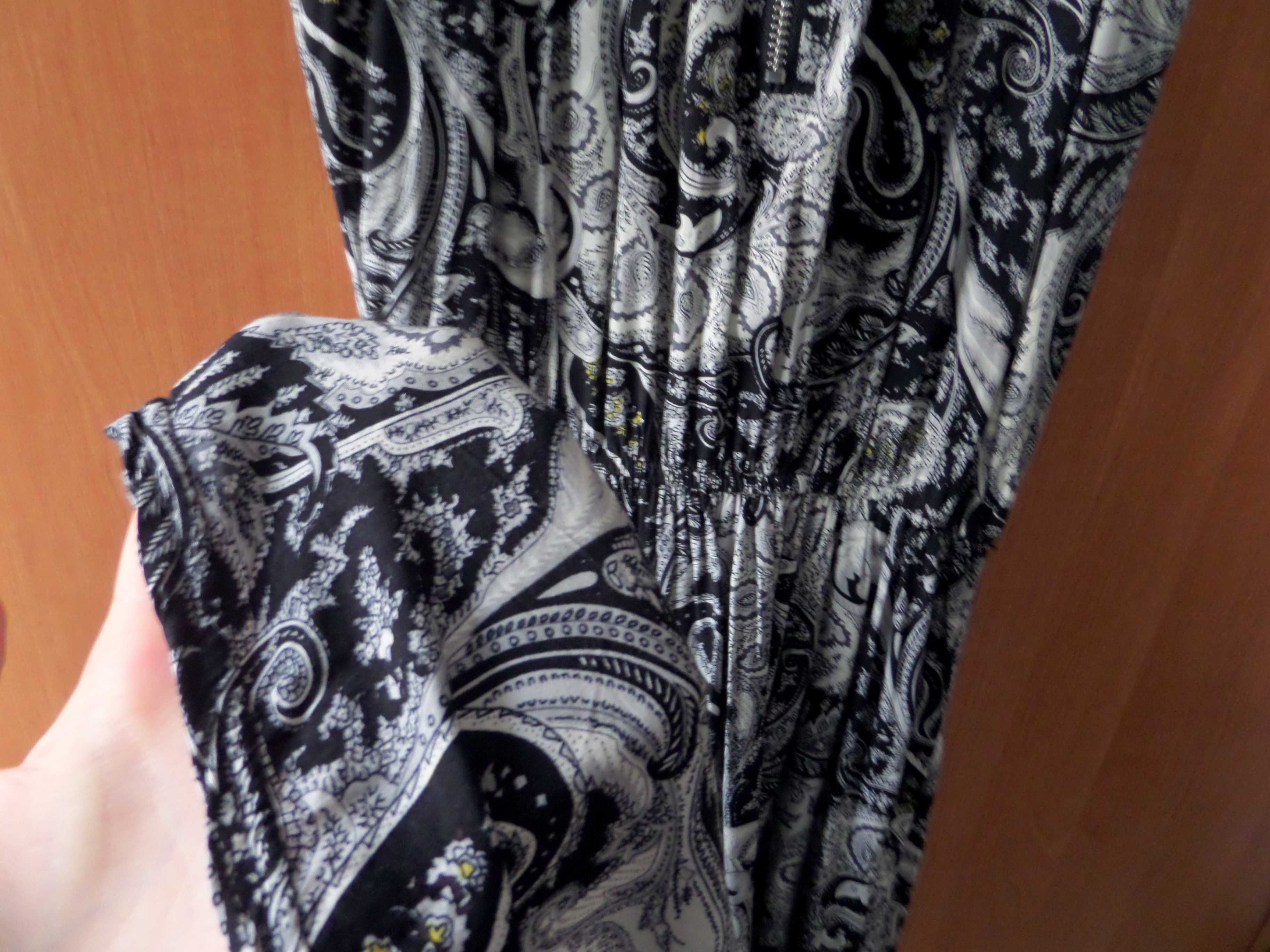 Maxi sukienka długa CH fashion S M etno czarna biała na ramiączkach