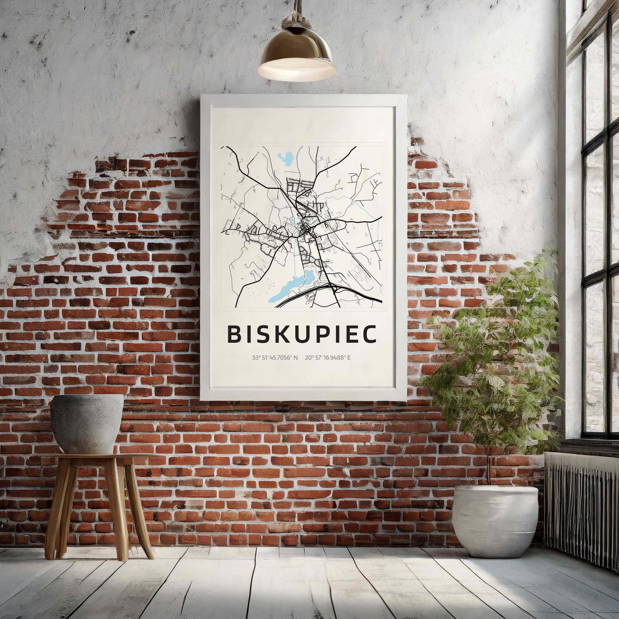 Plakat z mapą miasta Biskupiec - B2 50x70cm 200G