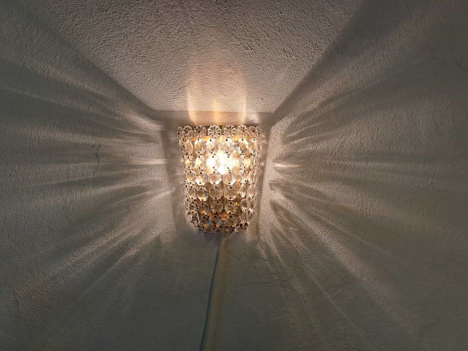 Kinkiet kryształowy mosiężny z wyłącznikiem Austria, 70-te