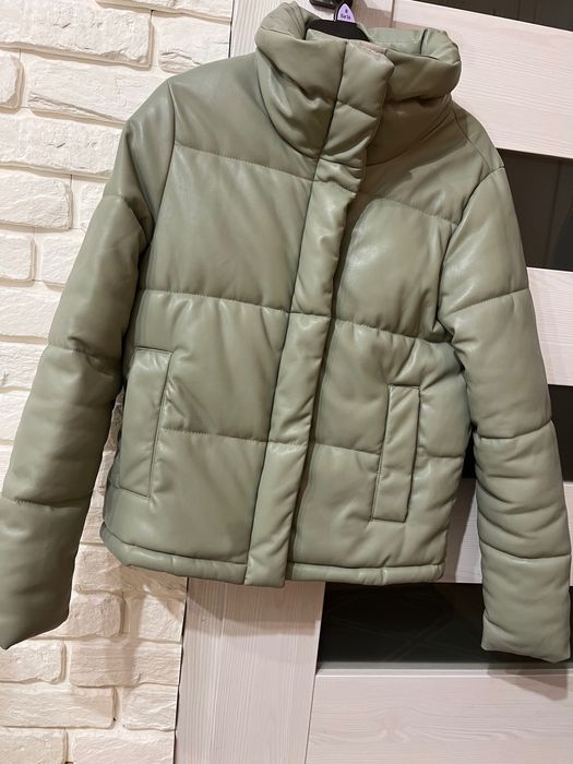 Kurtka ciepła damska jasnozielona ekoskóra