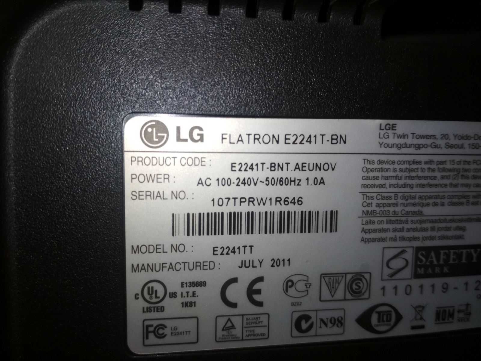 LG E2241T-BN---по детальная продажа