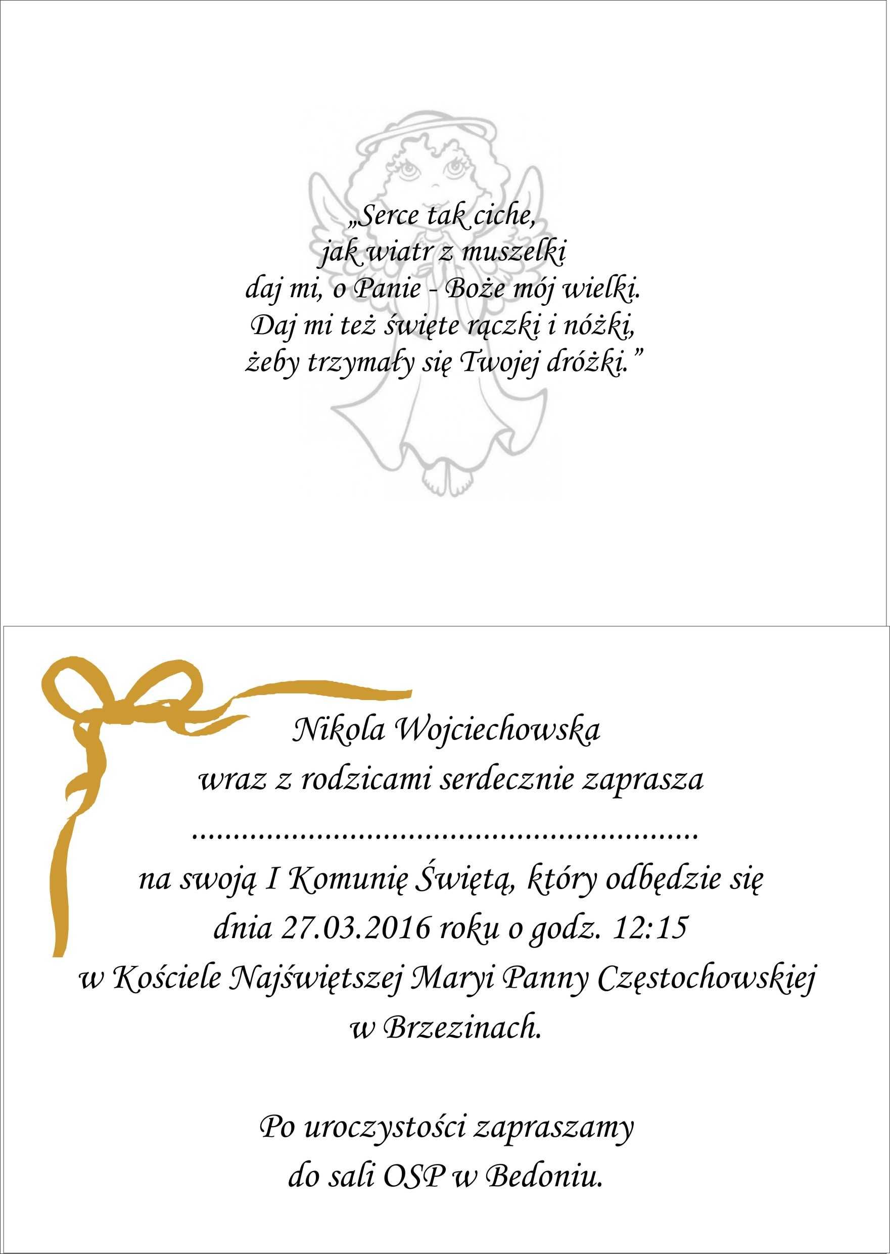 Zaproszenia komunijne ze zdjęciem dziecka + koperta