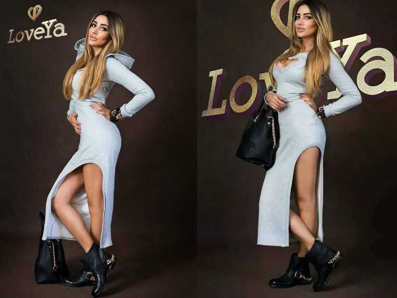 LoveYa  Premium sukienka dresowa maxi z wycięciem na nogę S-M