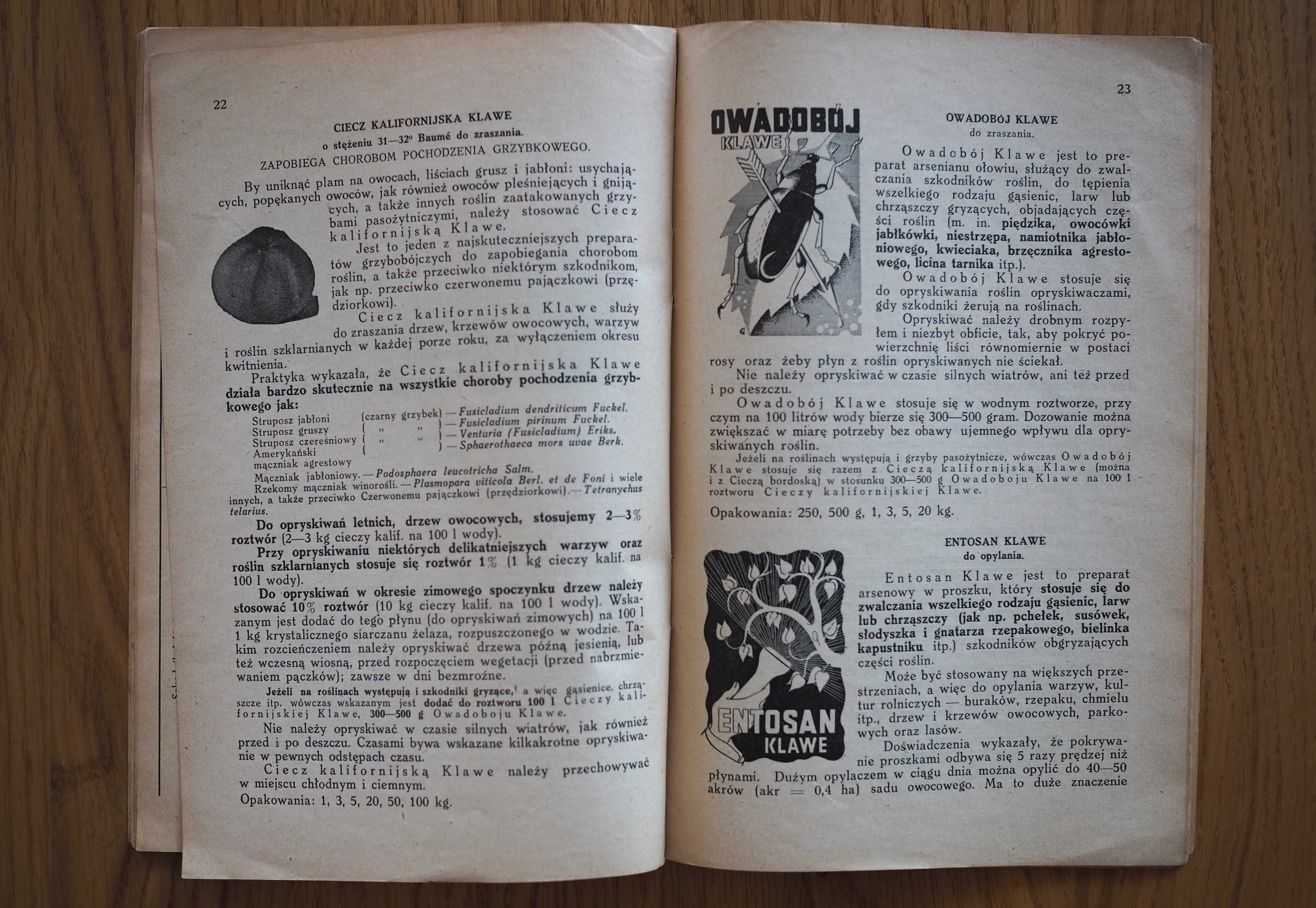 Zwalczanie chorób i szkodników roślin, stara reklama 1938r.