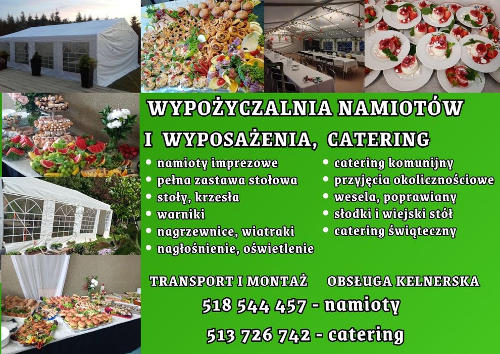 WYPOŻYCZALNIA Namioty imprezowe, stoły, krzesła, catering WYNAJEM