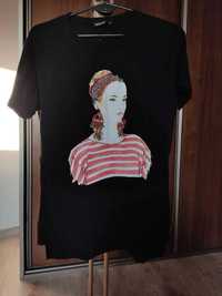 Bluzka T-shirt Dziewczyna ozdobna Czarna roz S/M