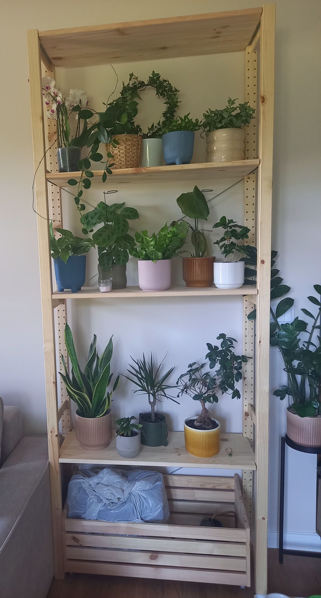Ivar IKEA Regał, sosna, 89x30x179 cm +
Pojemnik z kółkami, so