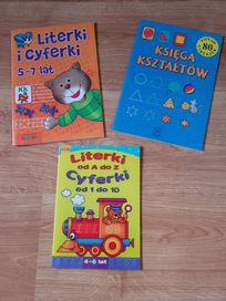 Książeczki Literki _Cyferki i kształty z naklejkami od 4-7 lat - NOWE.