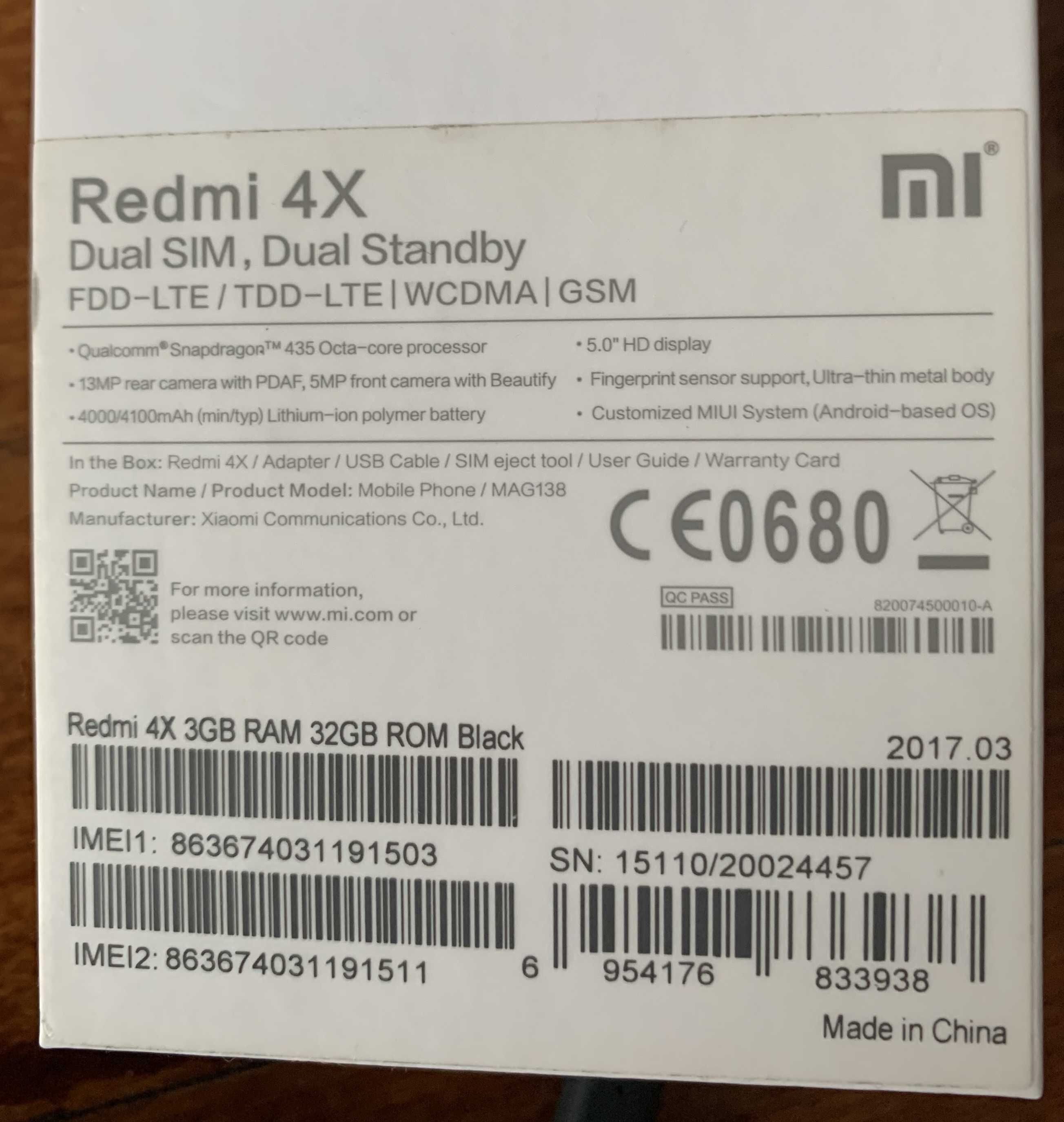 Xiaomi Redmi 4X 3/32