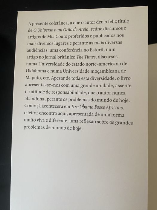 Livro de Mia Couto “O Universo num Grão de Areia”