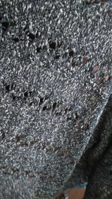 Sweter ażur bolerko narzutka-rękaw 3/4 szaro-biały melanż XL-XXL