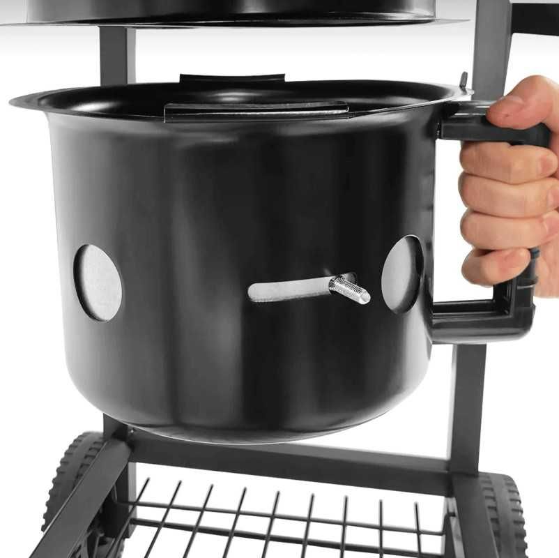 Grill Węglowy BLACK XL – Beczka z Półkami, Termometrem i Matą