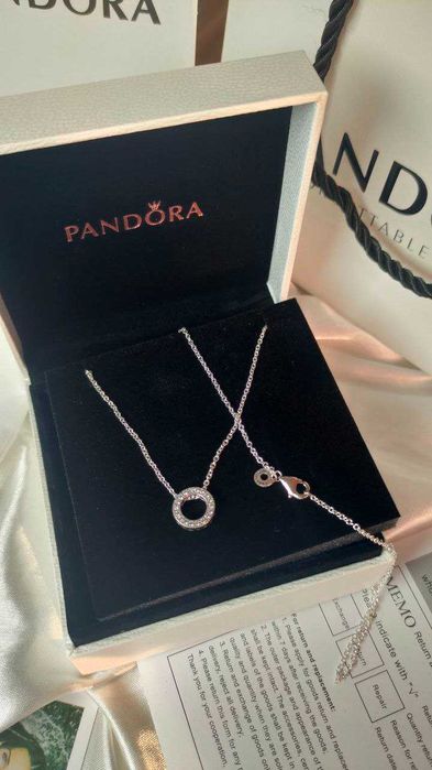 Срібна підвіска Pandora паве. Кольє,кулон,ланцюжок пандора.