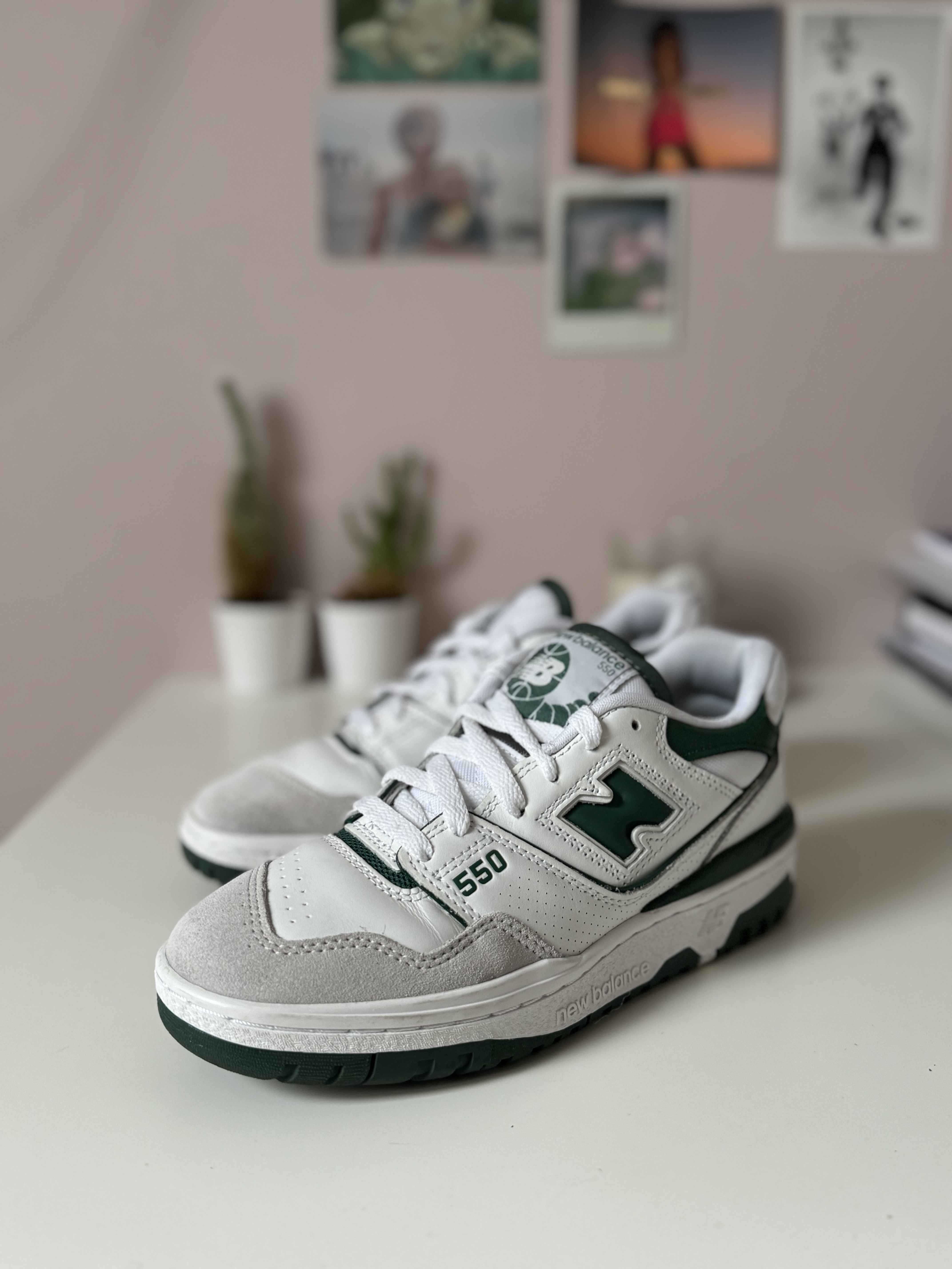 New Balance 550 white green with suede 38.5 jak nowe!