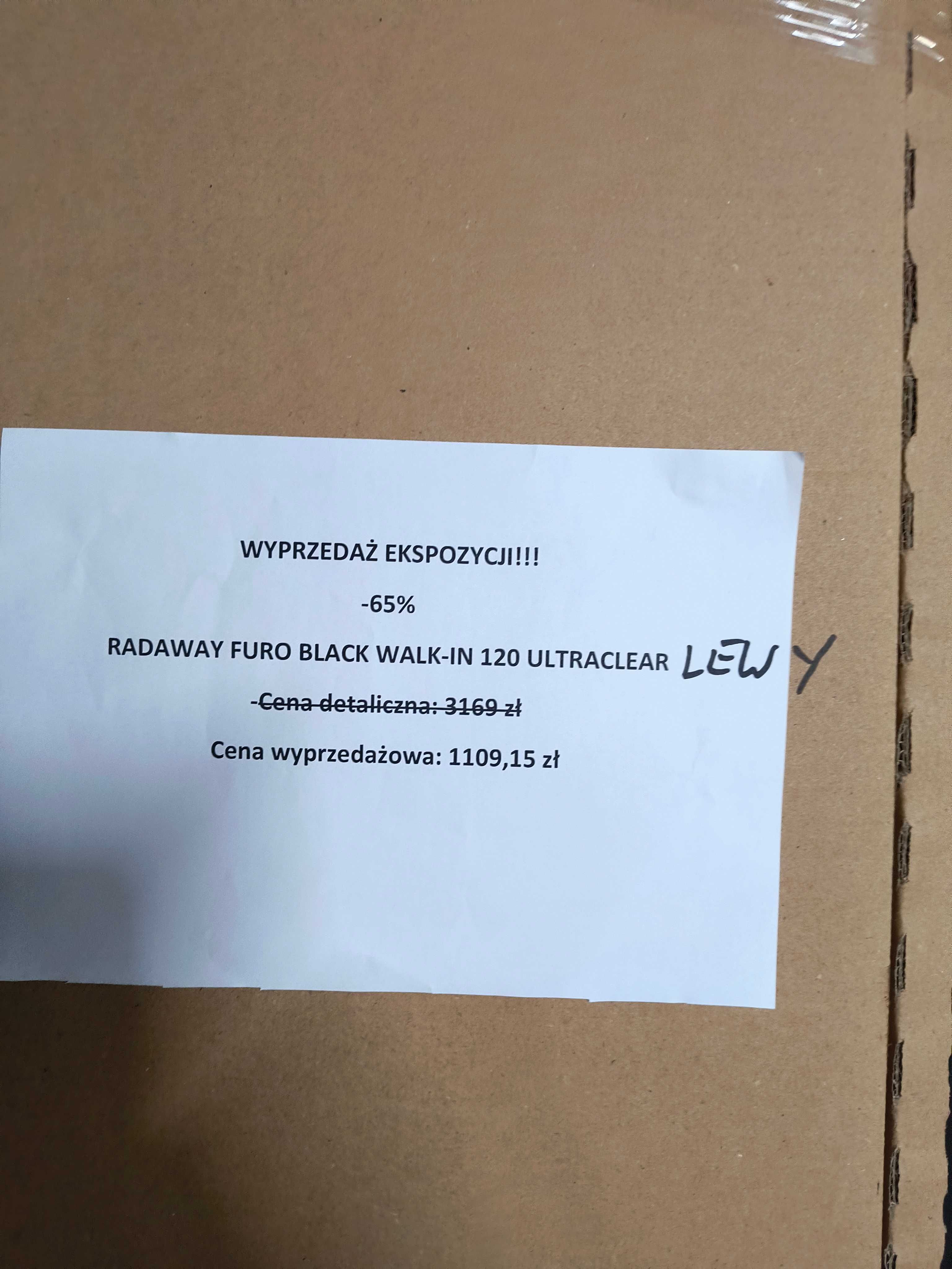 Radaway Furo Black Walk-In Lewy 120 cm Szkło Ultraclear taniej o 65%