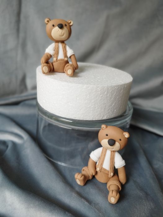 Dwa Misie misio ozdoba na tort pietrowy , chrzest roczek z masy cukrow