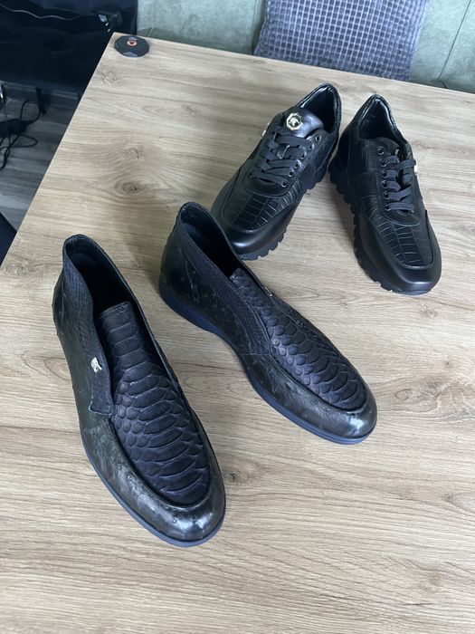 Лоферы Stefano Ricci мужские из кожи страуса и питона