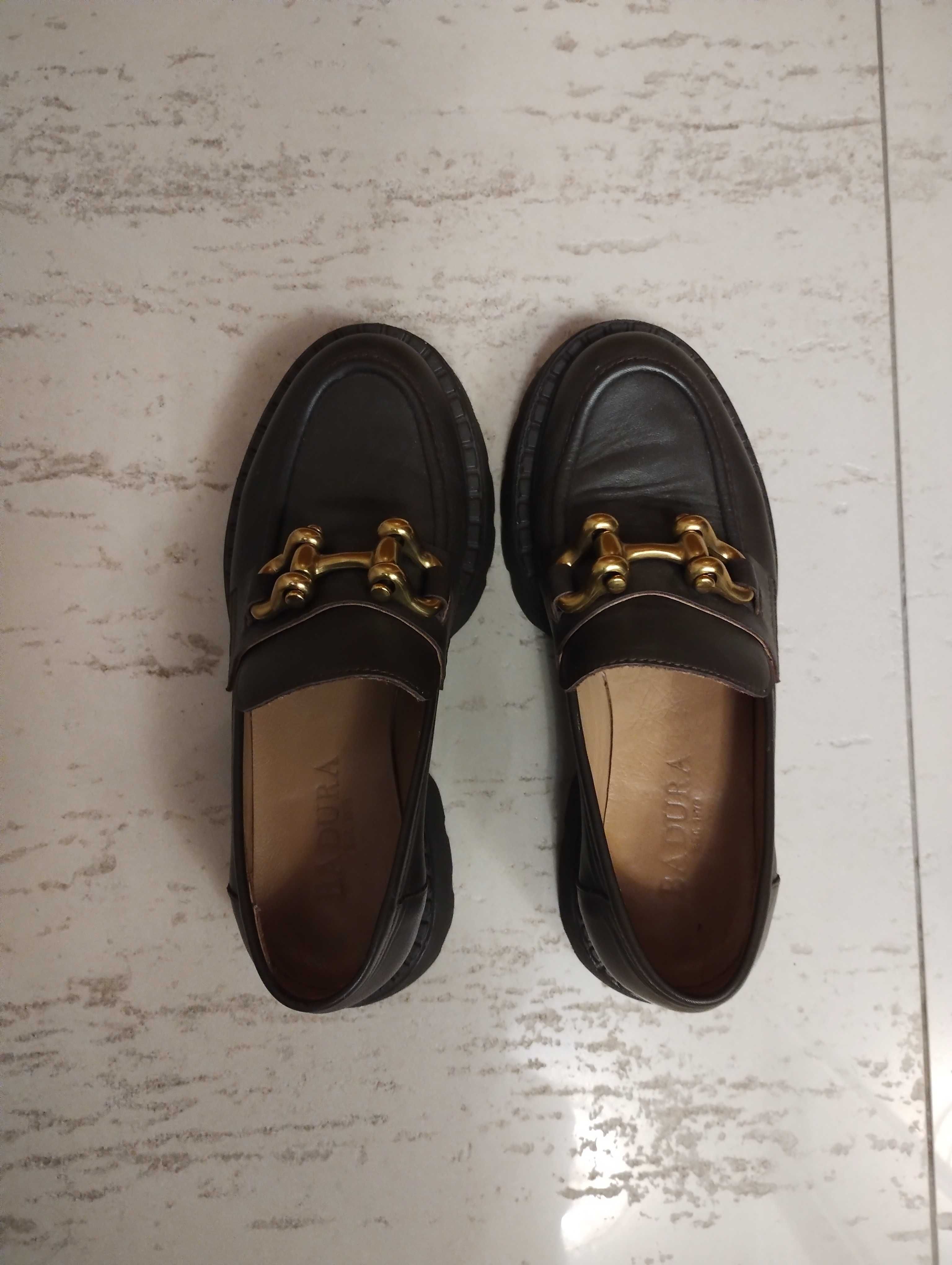 Damskie buty półbuty mokasyny brązowe