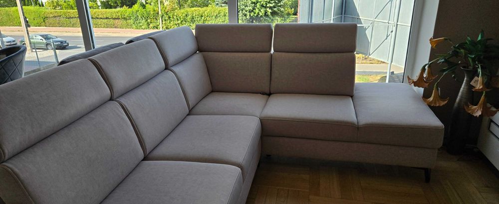 Narożnik 263x226 z f spania i reg. zagłówki jasnoszary ASPEN Libro