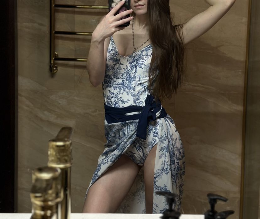 Купальник и парео б/у принт диор хорошее состояние