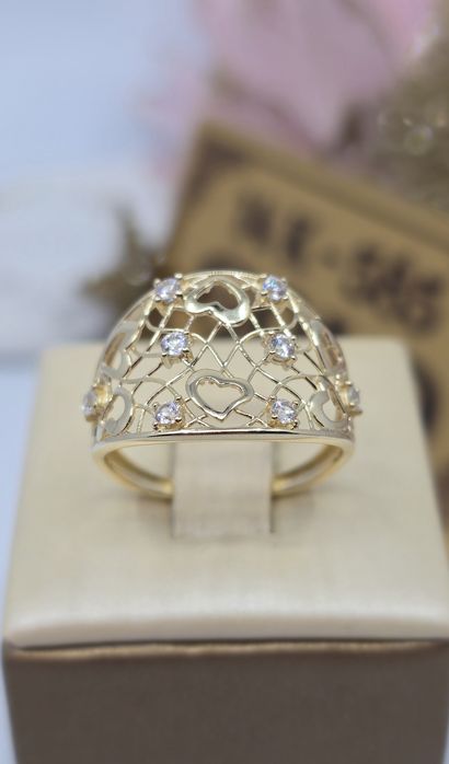 Złoty pierścionek ażurowy w serca próba 585 14k
