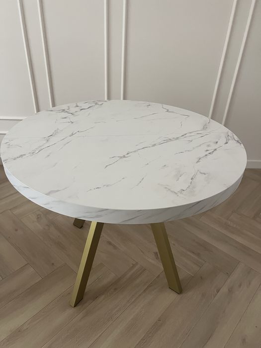 Stół okrągły marmur złote nogi rozkładany