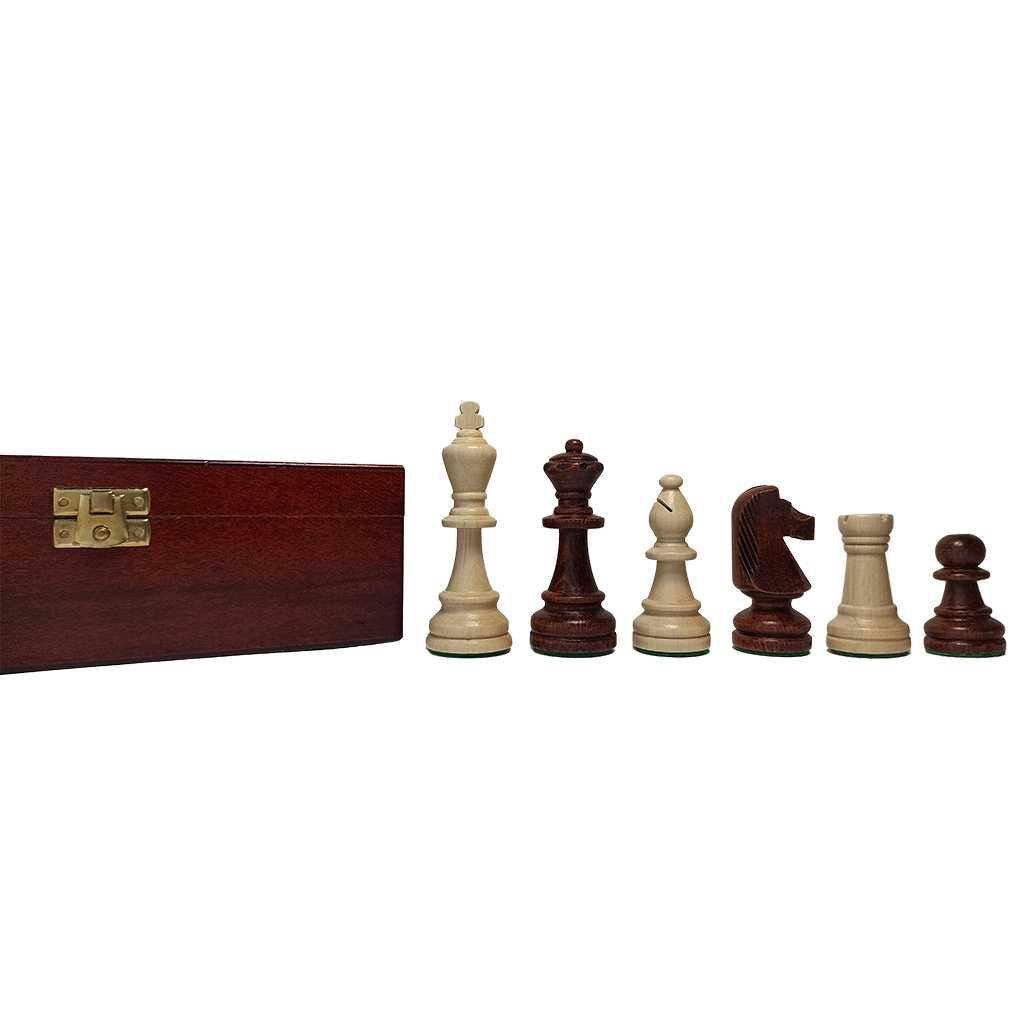 Conjunto de xadrez - tabuleiro, peças e caixa de madeira