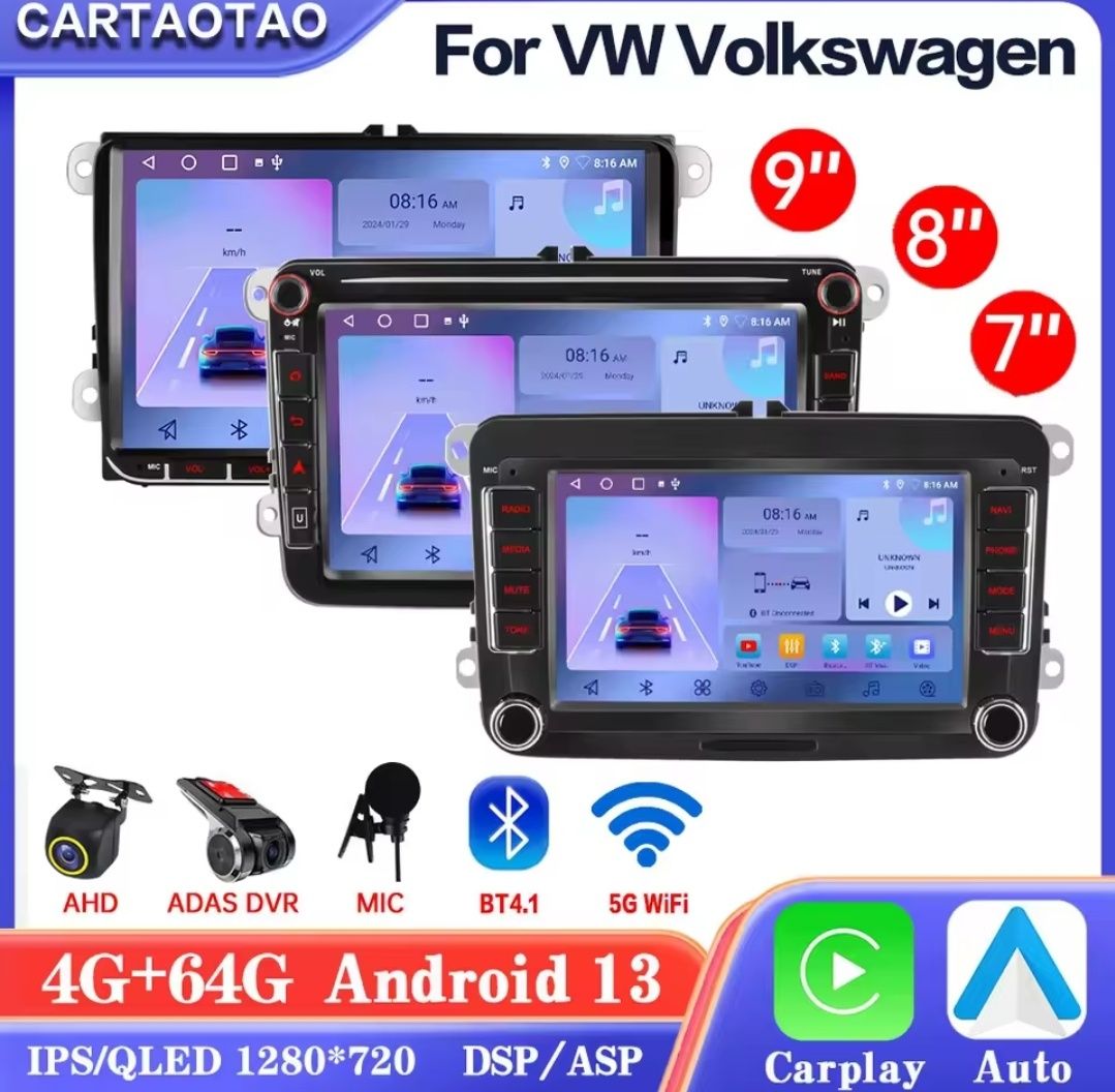 Магнітола штатна: VW Android 13, 4+64 CarPlay Octavia A5, Passat B6 B7