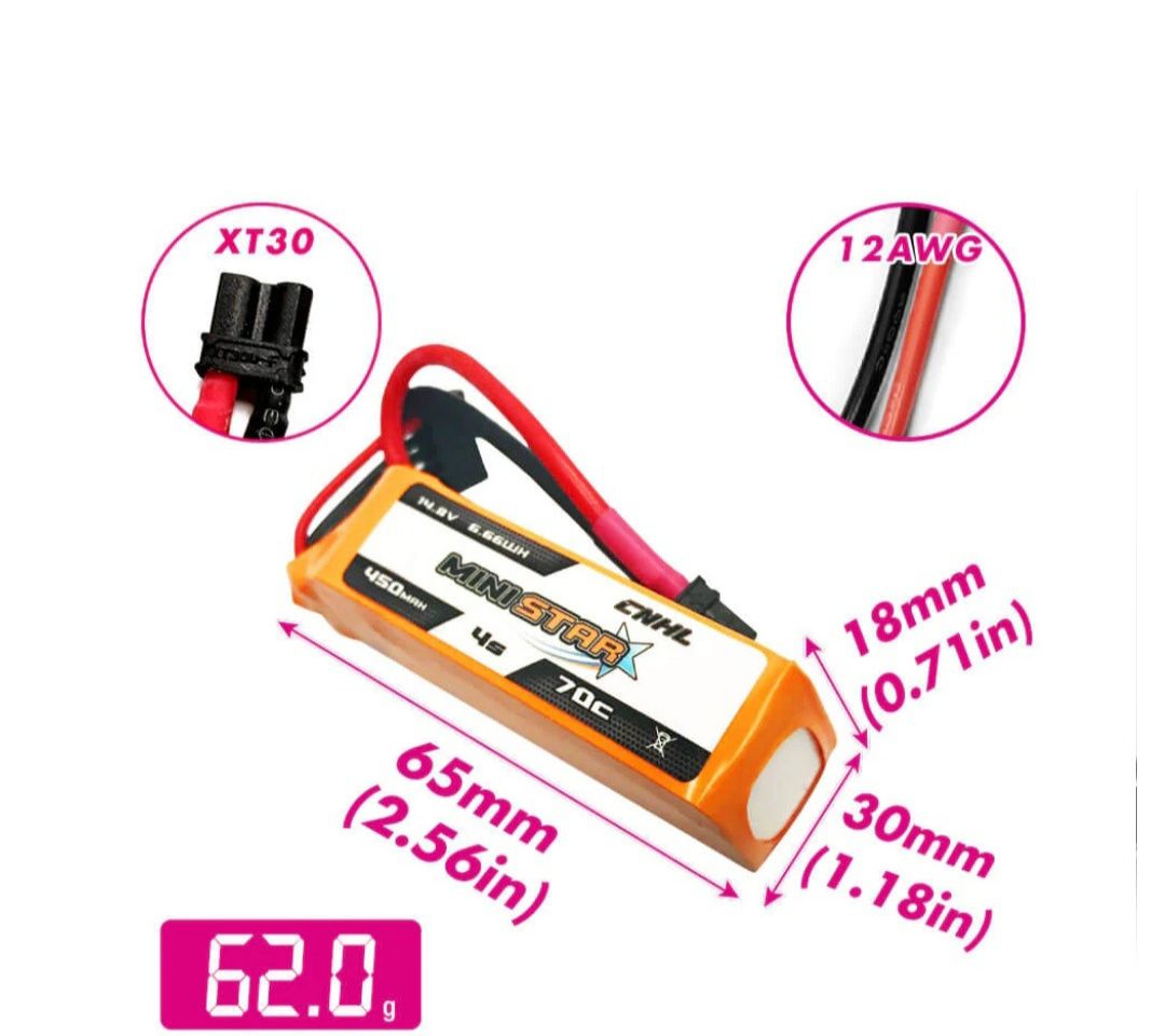 Акумулятор CNHL MiniStar 450mAh 14.8V 4S 70C Lipo Battery with XT3