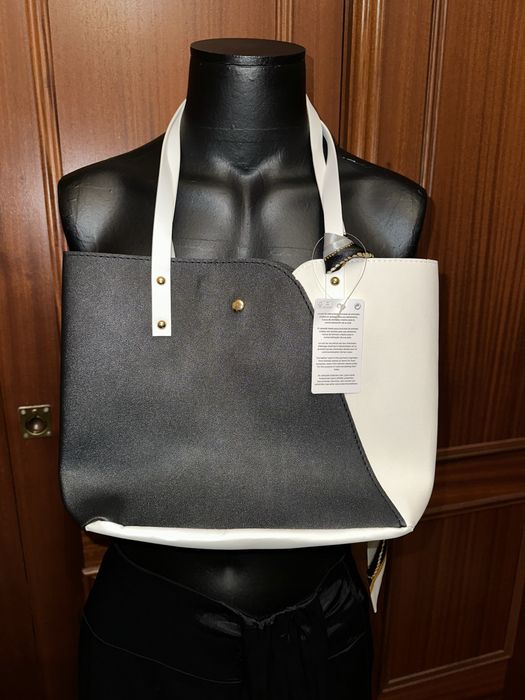 Mala preta e bege em pele verdadeira, nova