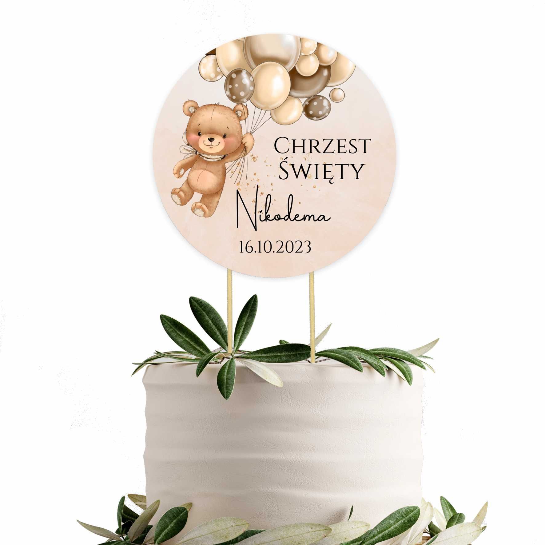 TOPPER na tort, topper CHRZEST ŚWIĘTY + imię + data