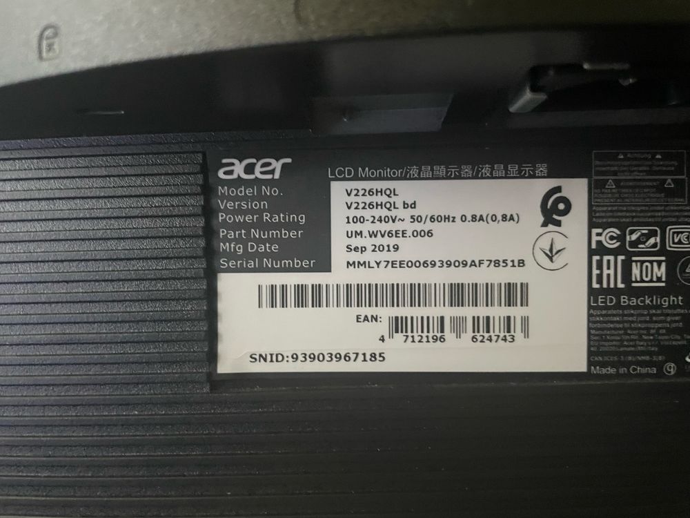 Монітор 22" Acer V226HQL