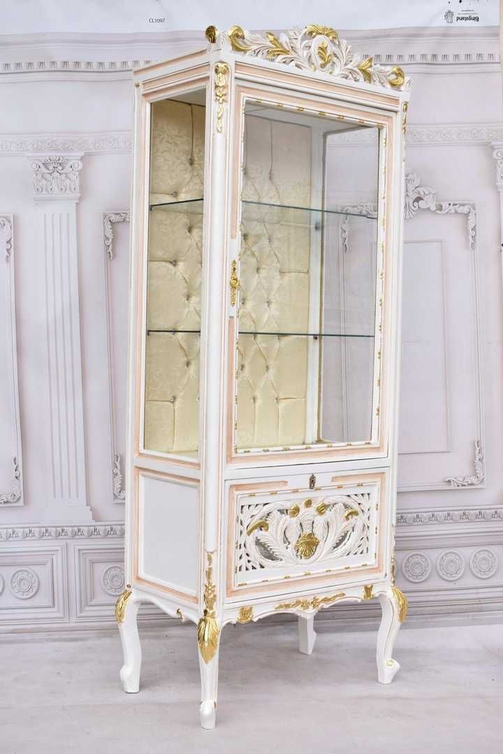 Duża Francuska Witryna – 100% Drewno – Creme – Gablota Serwantka