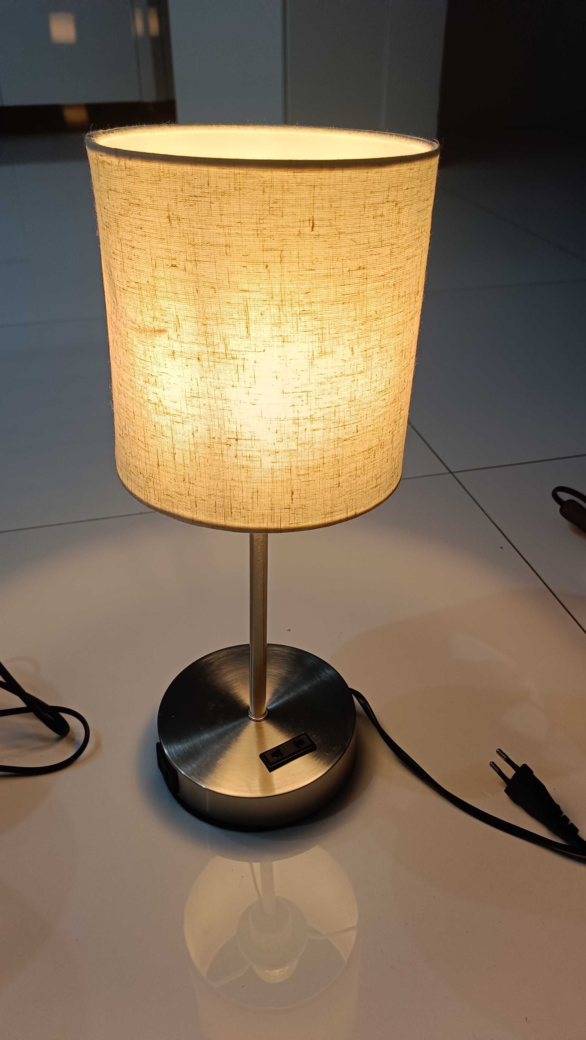 lampka nocna beże i brązu 2 porty usb ładowarka