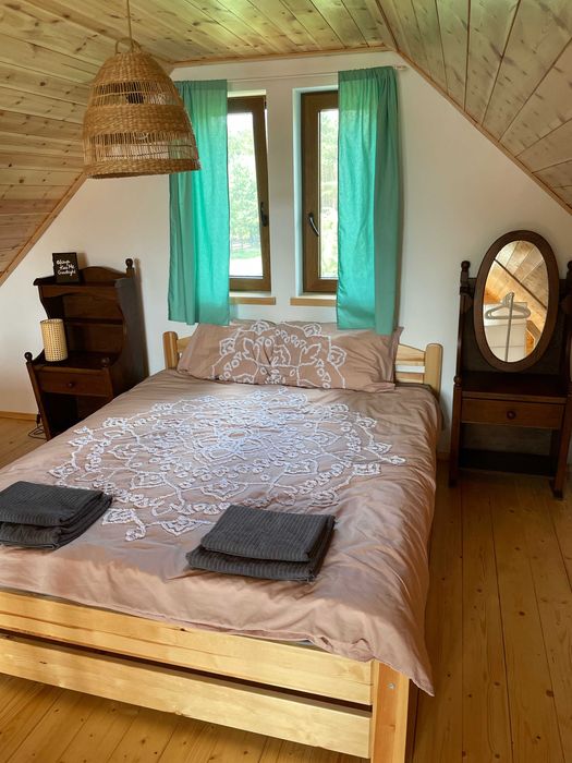 Domek z sauną i balią w Borach tucholskich blisko jeziora