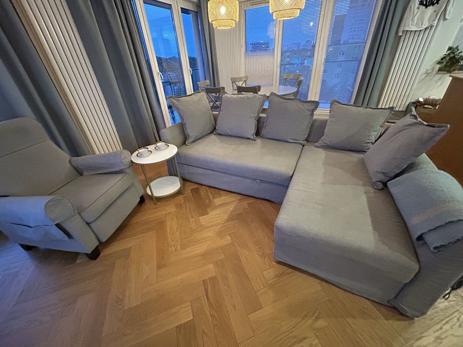 Kanapa Holmsund Ikea z szezlongiem szara z extra pokrowcami
