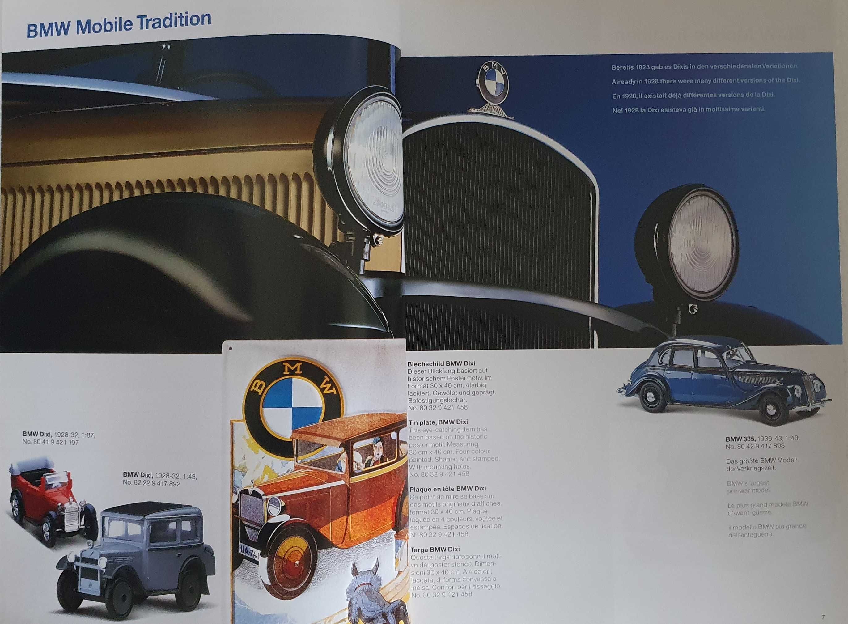 Catálogo BMW Mobile Tradition - Boutique - Artigos de Coleção - 1998