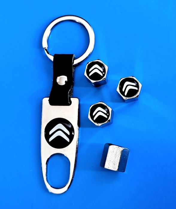 ** NOWY Breloczek CITROËN + Nakrętki na wentyle srebrne komplet tuning