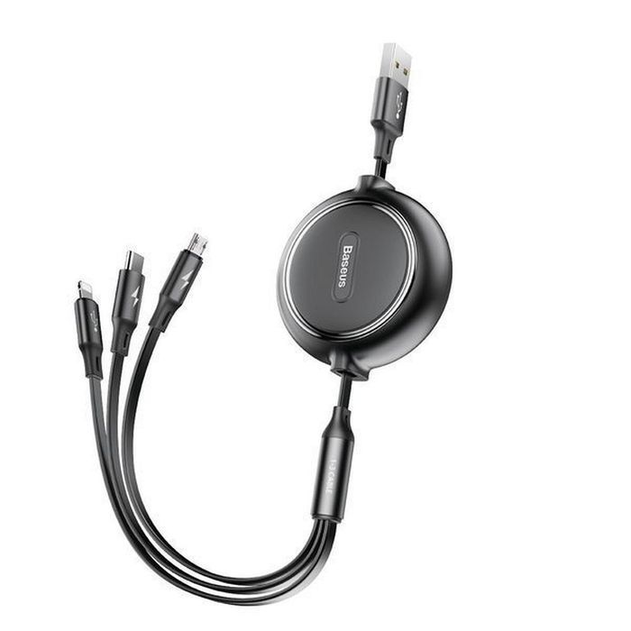 BASEUS kabel zwijany 3w1 USB A do Micro USB / Lightning / Typ C 3,5A