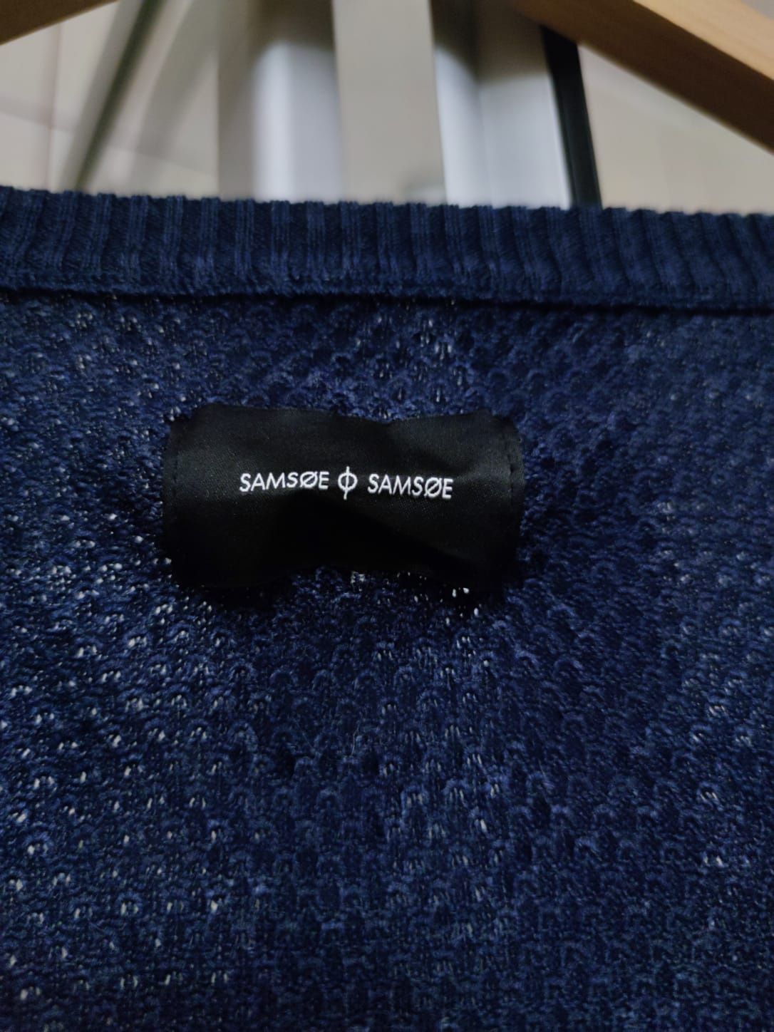 Sweter klasyczny niebieski granatowy XL samsoe samsøe męski wełna swet
