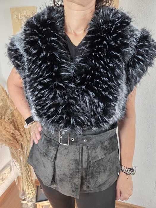 Damska kamizelka z futrzanym kołnierzem