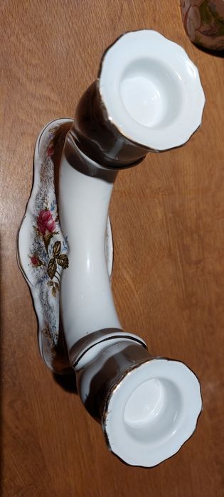 Świecznik 2 ramienny porcelana Chodzież duży  róże