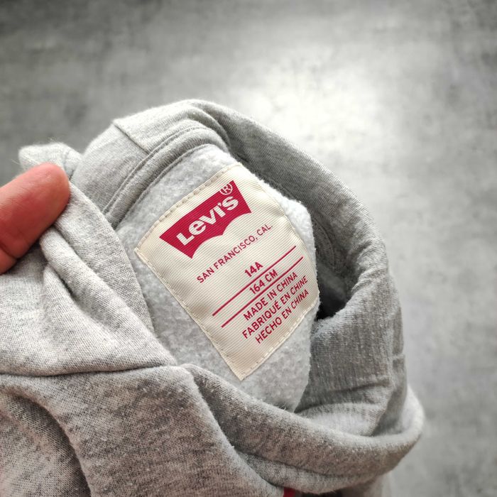DAMSKA PREMIUM Bluza z Kapturem Klasyczna Duże Logo Nadruk Levis Szara