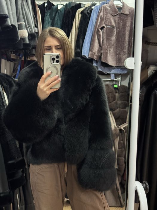 Шуба песец черная автоледи полушубок мех хутро