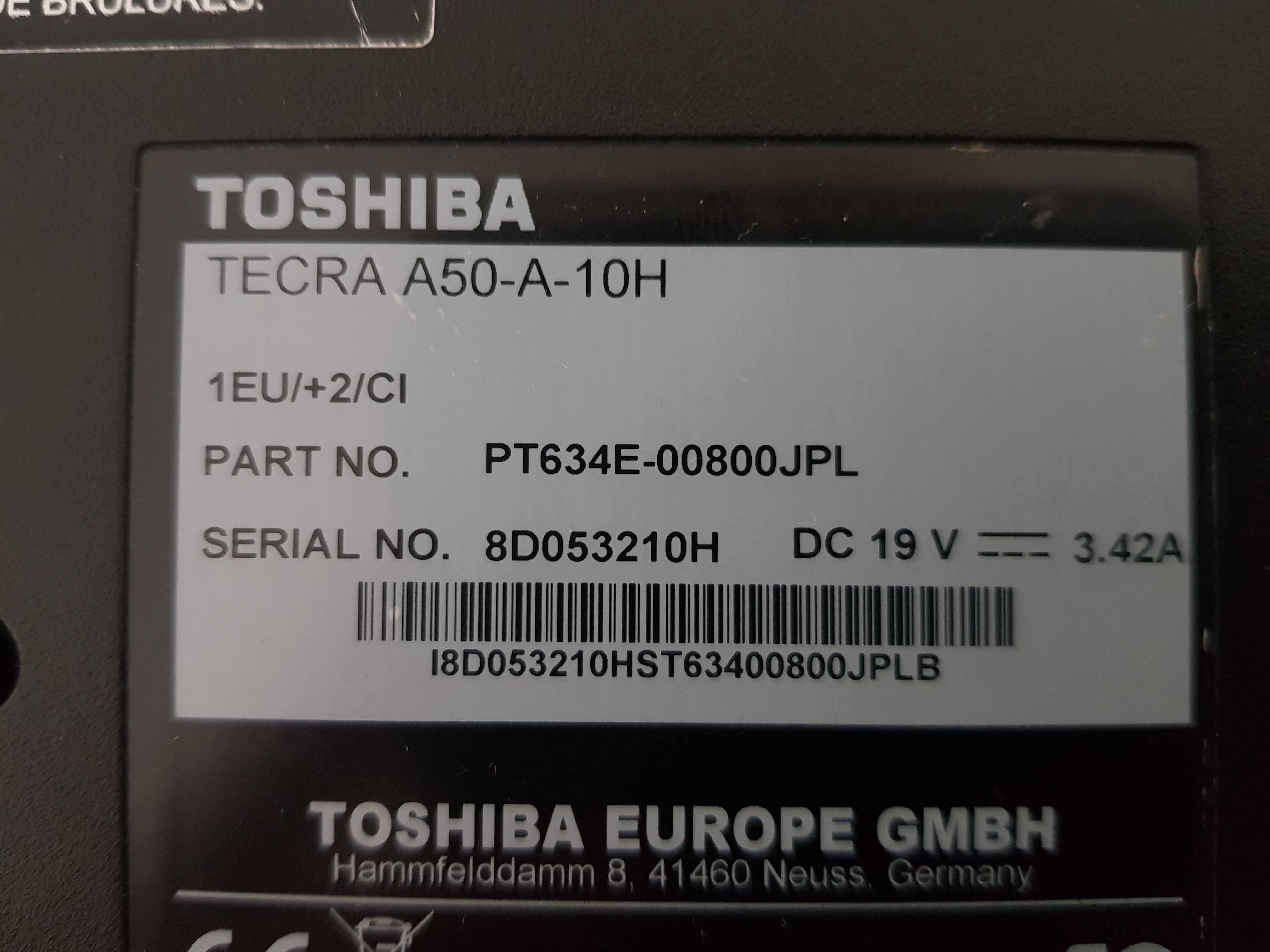 Toshiba TECRA A50-A-10H. Bez dysku