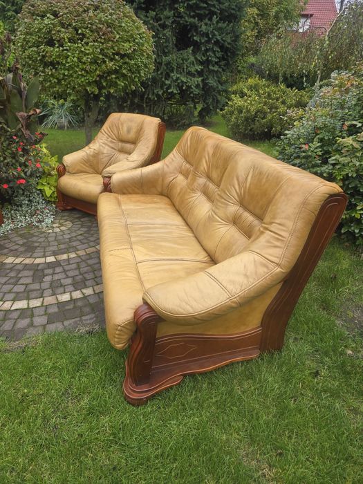 Zestaw wypoczynkowy 3 + 1 + 1, skóra,sofa,  2 x fotel